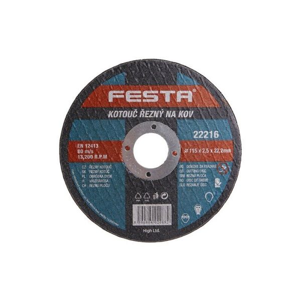 Режещ диск за метал 115 х 2.5 х 22.2 мм FESTA 22216