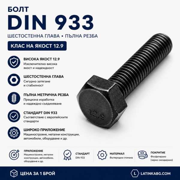 Болт DIN 933 M8 клас 12.9